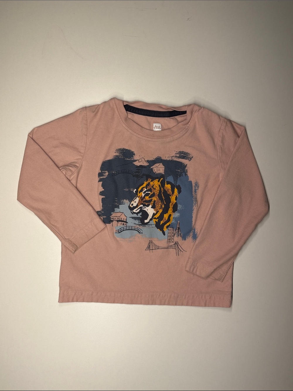 Tea Collection Dusty Pink Long-Sleeve Top with Tiger Graphic